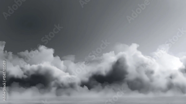 Obraz White clouds rolling over dark gray sky and calm sea
