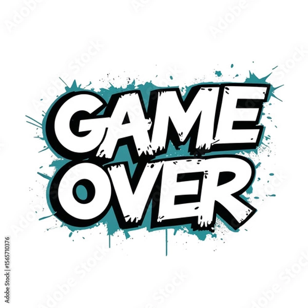 Fototapeta Illustrative depiction of the phrase game over with artistic splash effects for end screen visuals concept on transparent background