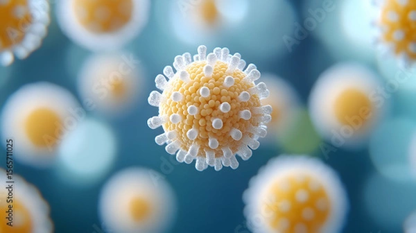 Fototapeta Microscopic virus particles detailed 3 d render of yellow and white cells