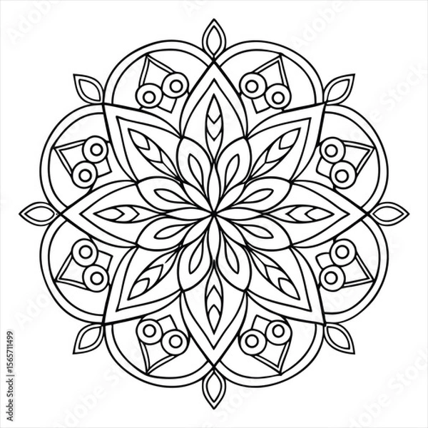 Fototapeta Intricate black and white mandala design with geometric patterns and floral elements