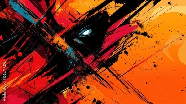 Fototapeta Abstract Fiery Brushstrokes: A Dynamic Digital Artwork