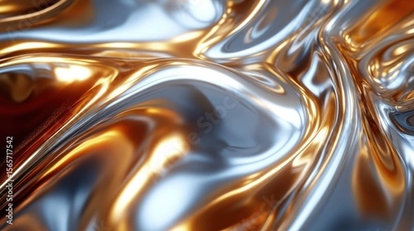 Fototapeta Abstract Metallic Flow: Silver and Gold Liquid Swirls