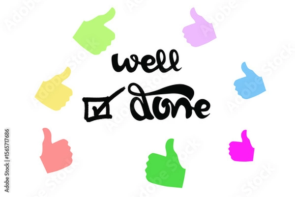 Obraz A simple illustration of a hands giving a thumbs-up, symbolizing something done well or a positive result.