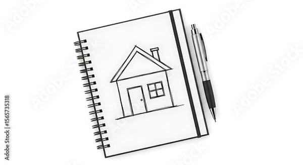 Fototapeta House Drawing on Notebook with Pen
