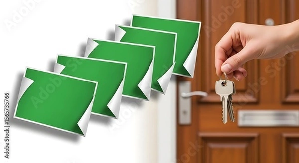 Fototapeta Key and Green Card with House Door