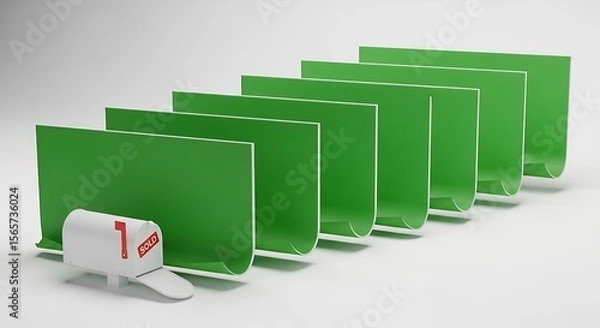 Fototapeta Mailbox and Green Panels on White Backdrop