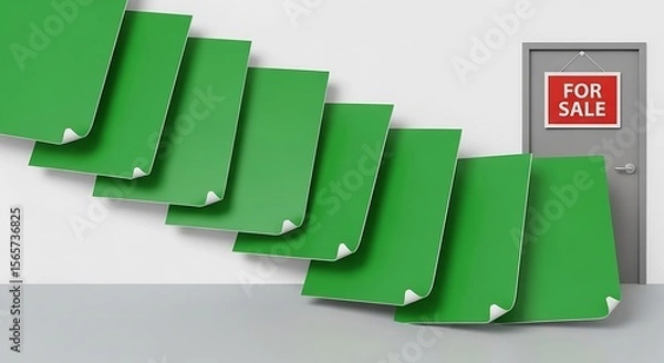 Fototapeta Green Paper Sheets Near for Sale Sign on Door
