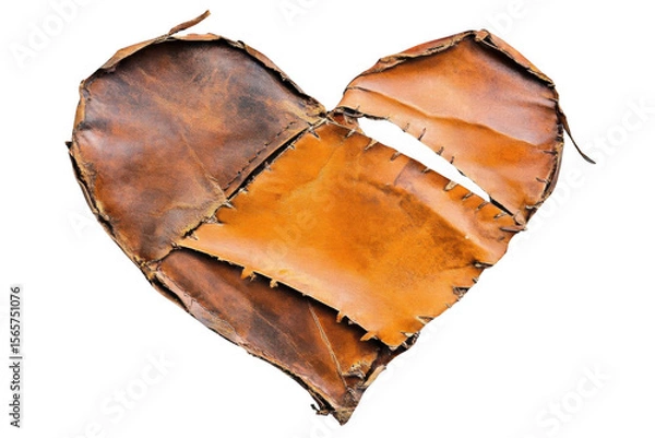 Fototapeta Crafted Heart Art, Heart Made from Leather Patches Stitching, Expressing Affection