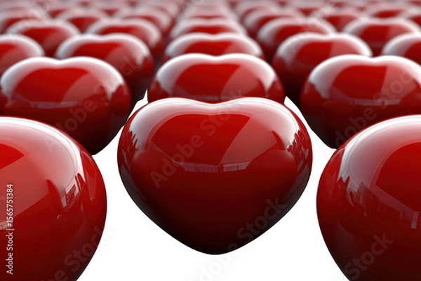 Fototapeta red hearts shine on surface representing love and affection concept design