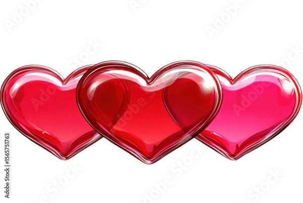 Fototapeta Three Shiny hearts convey emotional depth and symbol of romantic affection.