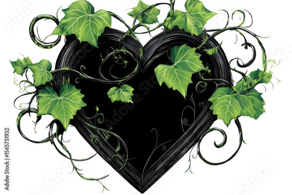 Fototapeta Heart Frame with Green Leaves Grow, Floral and Artistic Concept Theme.