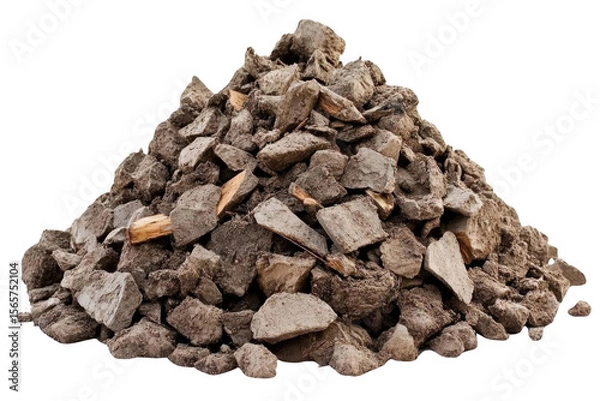 Fototapeta Pile Of rubble Sits On Black, With Rock Texture and Construction Concept
