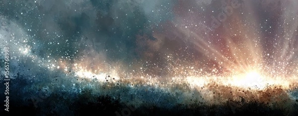 Fototapeta Tranquil Horizon Burst with Light Beams and Natural Noise Texture for Relaxation and Peaceful Unplugged Moments