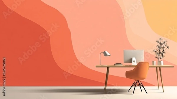 Fototapeta Minimal Workspace with Soft Neutral Gradient and Abstract Shapes in Warm Tones for Calm and Productive Environments,