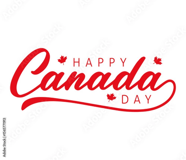 Fototapeta Happy Canada Day Typography Red Script and Bold Letters with Maple Leaf Icons on White Background Red Lettering Festive Canadian Holiday
