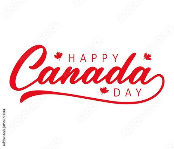 Fototapeta Happy Canada Day Typography Red Script and Bold Letters with Maple Leaf Icons on White Background Red Lettering Festive Canadian Holiday