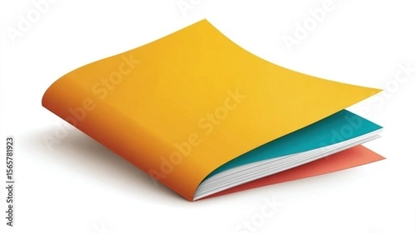 Fototapeta Stack of layered documents Yellow, blue, and red sheets with white paper in between.