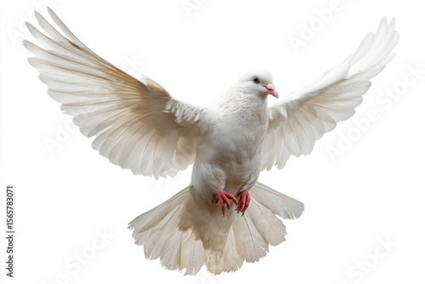 Fototapeta Majestic white dove in mid-flight against a clean background, symbolizing peace and freedom