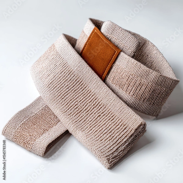 Fototapeta Soft, textured fabric belt displayed elegantly on a clean white background, ideal for fashion styling