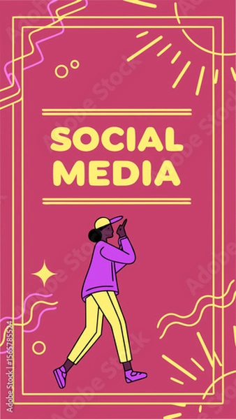 Fototapeta Modern Neon Video Template for Social Media with Text Area and Face Placeholder