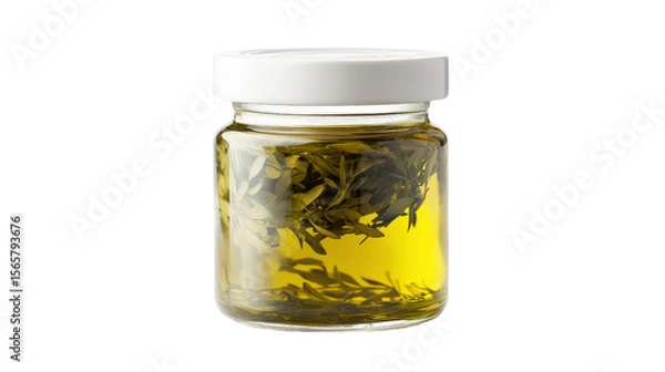 Obraz Glass jar of olive oil Transparent background, PNG file
