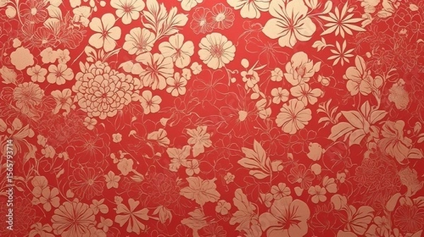 Fototapeta A vibrant Chinese New Year celebration background featuring auspicious red and gold colours and intricate traditional paper-cutting art, symbolising prosperity and good fortune.