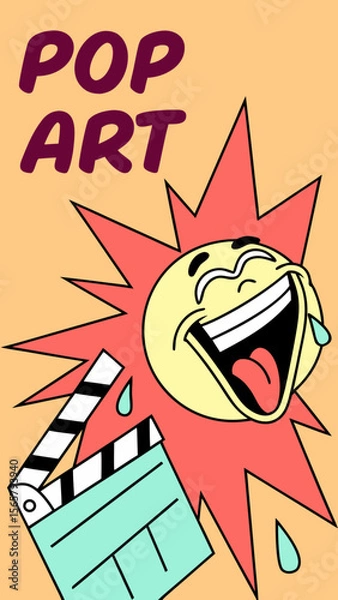 Fototapeta Pop art style thumbnail for short video with explosive text field and laughing emoji