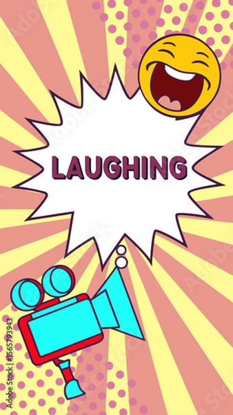 Fototapeta Pop art style thumbnail for short video with explosive text field and laughing emoji