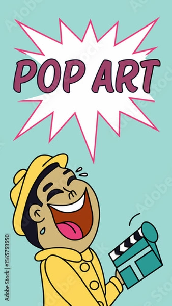 Fototapeta Pop art style thumbnail for short video with explosive text field and laughing emoji