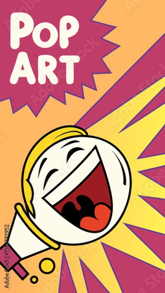 Fototapeta Pop art style thumbnail for short video with explosive text field and laughing emoji