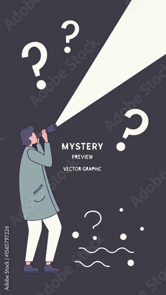 Fototapeta Mysterious preview vector graphic with dark background, spotlight effect and question mark