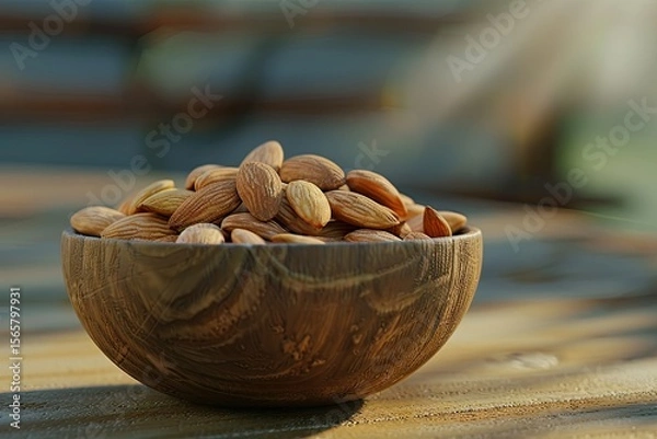 Fototapeta sharp image of Bowl of raw whole almonds for a healthy snack