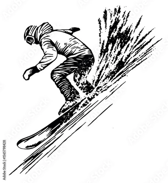 Obraz Hand drawn illustration of snowboarder in action.