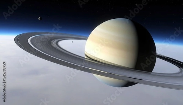 Obraz Saturn Planet with Ring System Illuminated by Soft Light Above Cloudy Atmosphere