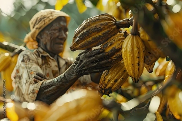 Fototapeta Clear Pixel Image of Harvesting Cocoa Pods a Closeup View