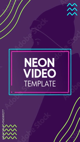Fototapeta Modern Neon Video Template for Social Media with Text Area and Face Placeholder