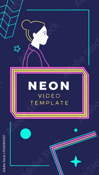Fototapeta Modern Neon Video Template for Social Media with Text Area and Face Placeholder