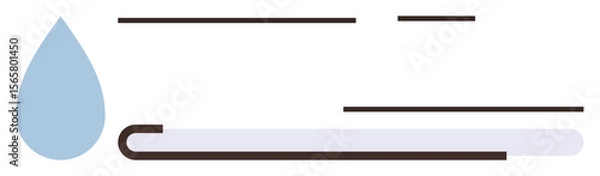 Fototapeta Blue water droplet next to horizontal bar and lines suggesting measurement, progress, or cleanliness. Ideal for sustainability, environment, purity, water usage, efficiency, minimalism simple flat