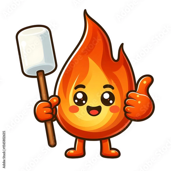 Fototapeta Smiling Fire Character Roasting Marshmallow