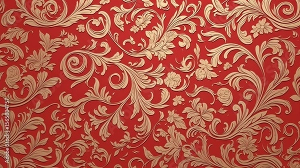 Fototapeta A vibrant Chinese New Year celebration background featuring auspicious red and gold colours and intricate traditional paper-cutting art, symbolising prosperity and good fortune.