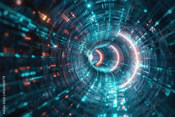 Fototapeta Digital Cyberspace Tunnel, Technology Background, 3D RenderingHigh Detail, 8K