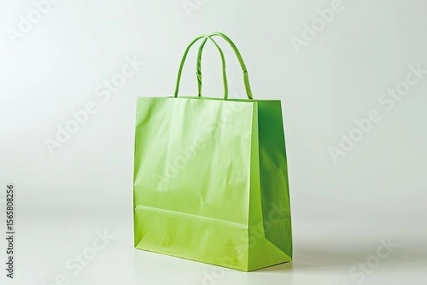 Fototapeta High Definition View of Green Shopping Bag Isolated on White Background