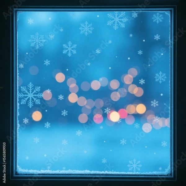 Fototapeta copy space for text background Christmas Frozen Window with Snowflake Patterns concept