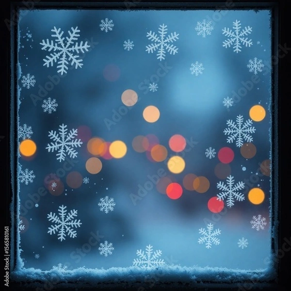 Fototapeta copy space for text background Christmas Frozen Window with Snowflake Patterns concept