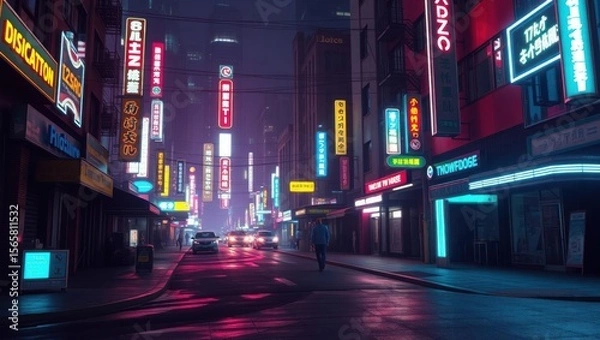 Fototapeta copy space for text background cool Cyberpunk Street Scene concept