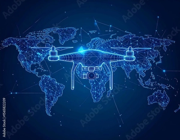Fototapeta Drone connecting the world Futuristic technology and global network