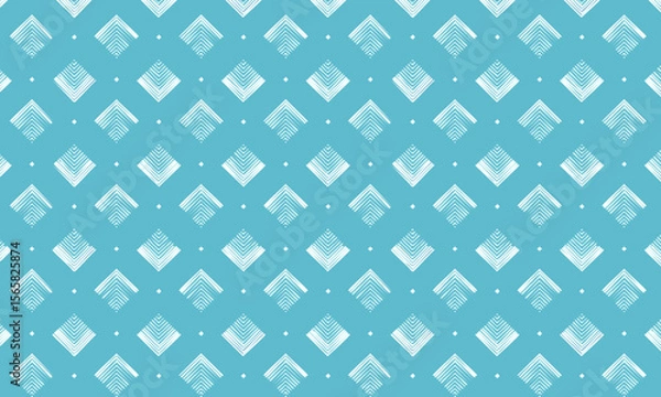 Fototapeta Hand Painted Teal Diamond Pattern - Abstract Geometric Arrow Background