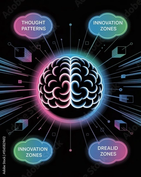 Fototapeta Colorful digital brain illustration representing innovation, thought patterns, creativity, and abstract thinking.