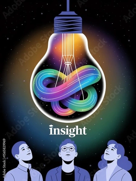 Fototapeta Conceptual graphic of a lightbulb and infinite loop symbolizing creative insight and innovation.