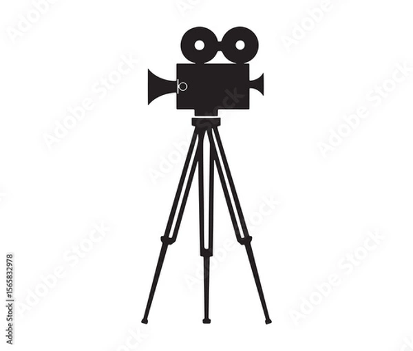 Fototapeta Silhouette of an old movie camera on a tripod. Vintage movie camera on tripod silhouette.